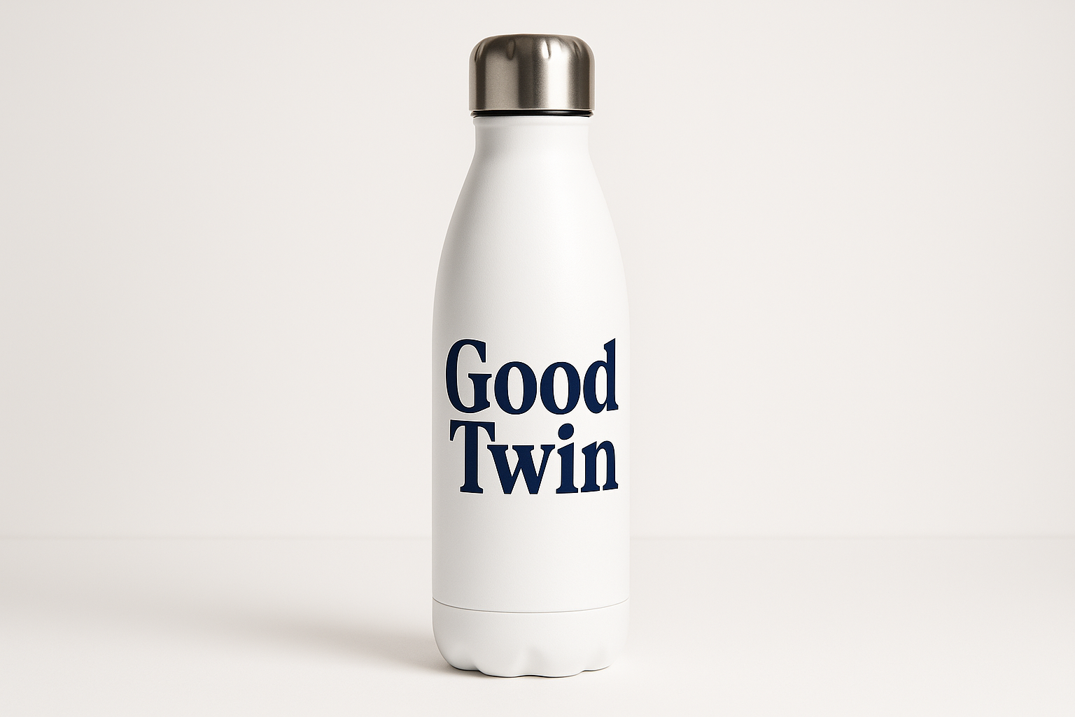 white water steel bottle with the words "Good Twin" on it